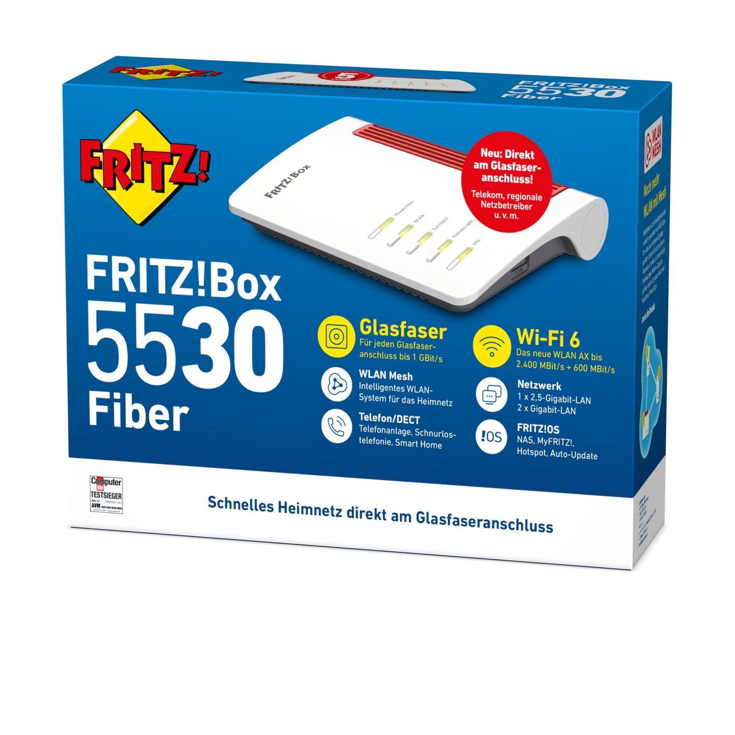 FRITZ!Box 5530 Fiber – Glasfaser-Router mit Wi-Fi 6, Gigabit-LAN, Mesh