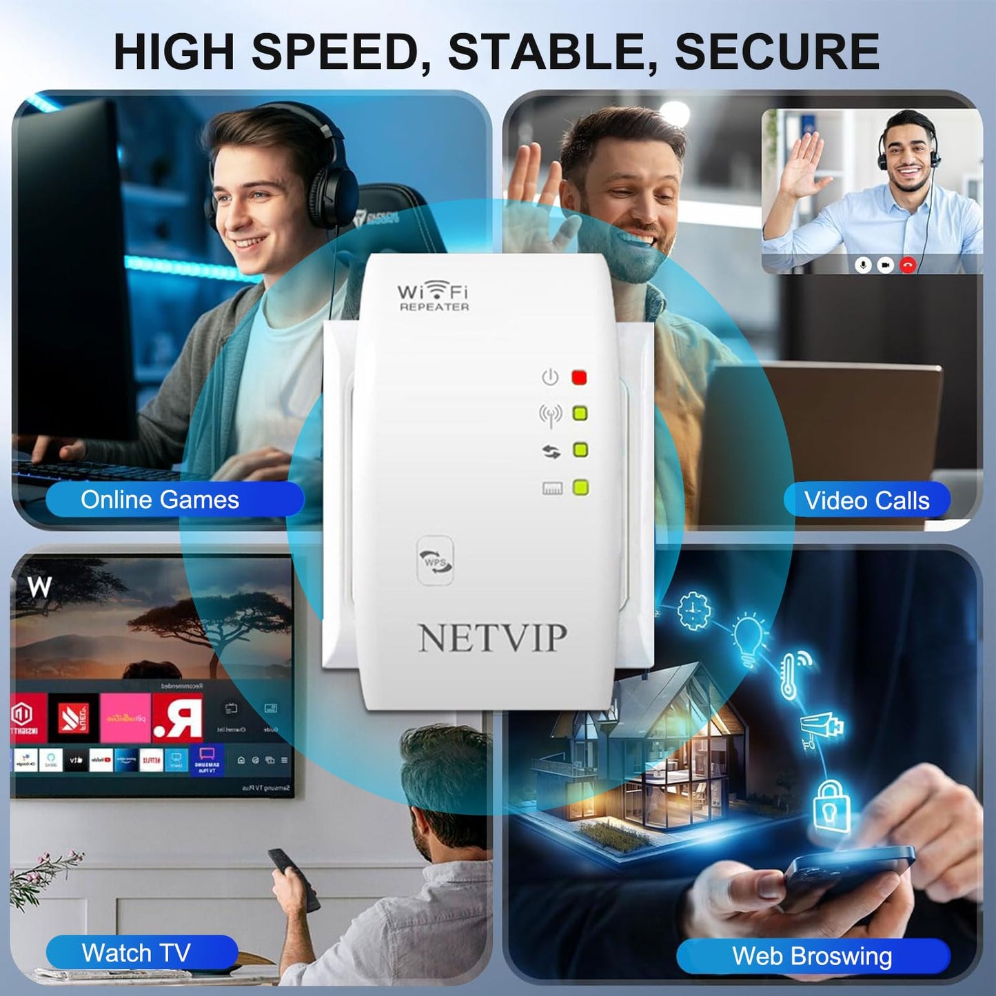 Aigital WLAN Repeater – Verstärker N300, 2,4 GHz, WPS, kompatibel mit allen Routern
