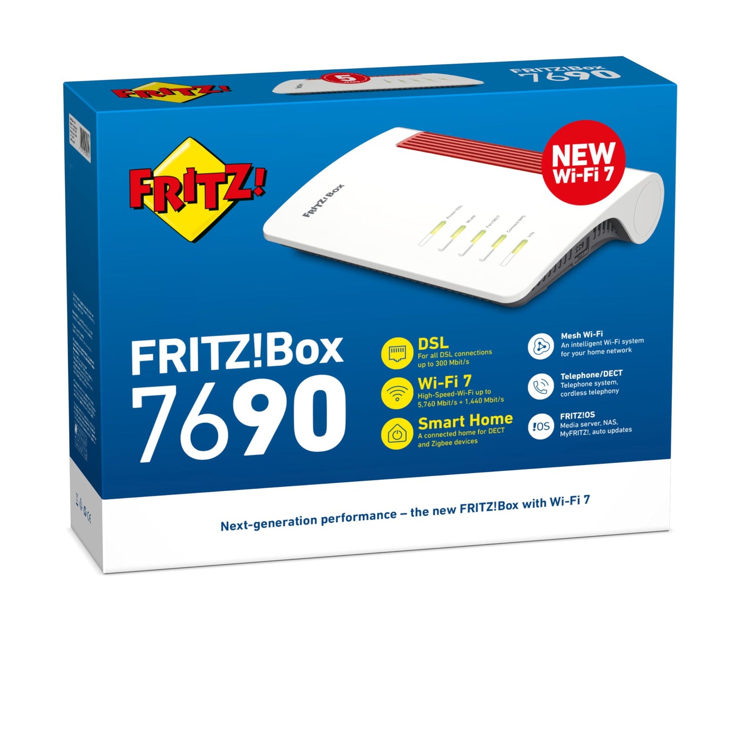 FRITZ!Box 7690 International – Wi-Fi 7 DSL-Router, bis 5.760 Mbit/s, DECT-Basis, Mesh