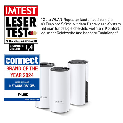 TP-Link Deco M4 – Mesh WLAN Set (3er Pack), AC1200, Dualband Router & Repeater