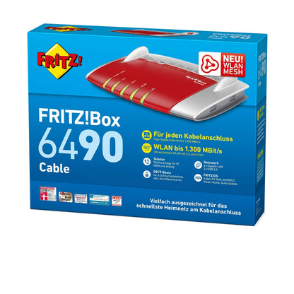 FRITZ!Box 6490 Cable – WLAN AC Router mit 1.300 Mbit/s, Kabelanschluss, DECT-Basis