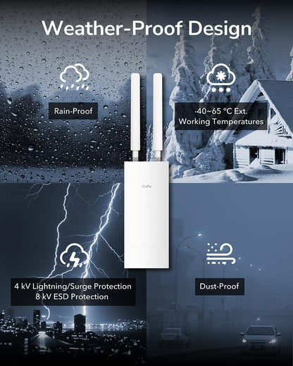 Cudy RE1200 Outdoor – WLAN Repeater AC1200, Dualband, Access Point mit PoE, wetterfest
